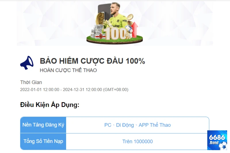 Bảo hiểm cược đầu 100% | Nội dung, điều kiện nhận ưu đãi